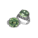 Sterling Silver Handcrafted Green Amethyst Quartz Ornate Statement Ring